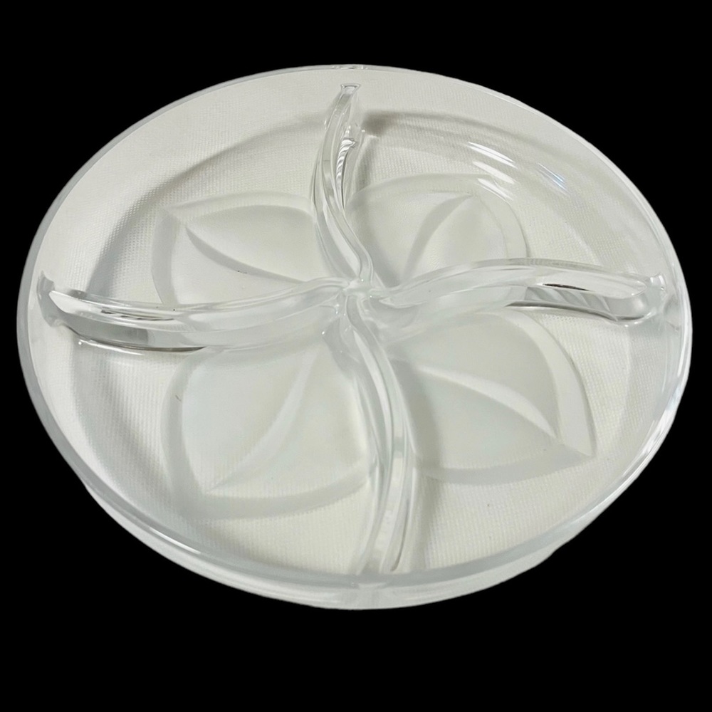 J.G. DURAND CRISTAL France Frosted Divided Platter Plate.